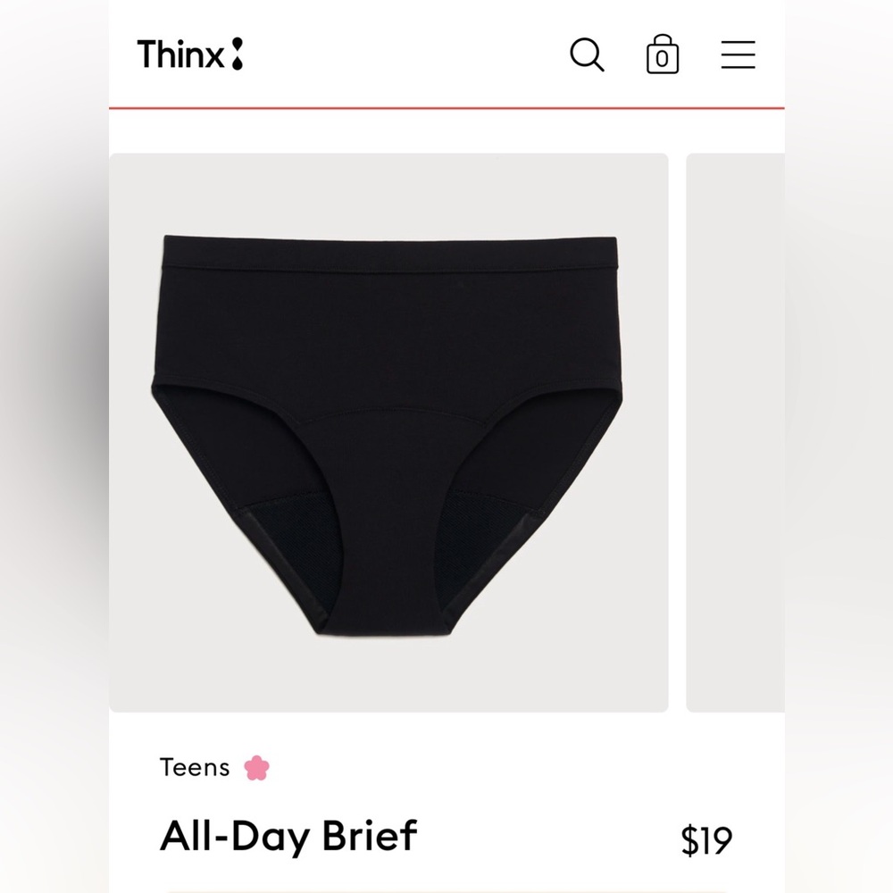 Thinx Teen All Day Brief Black Size L 13-14
Period Underwear